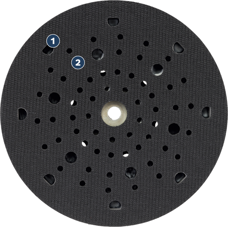 Bosch sanding pad for orbital sanders with multi-hole design.