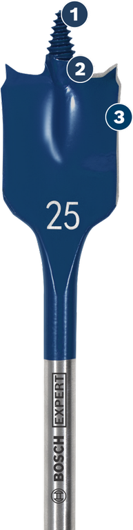 Bosch Expert spade bit with self-feeding threaded tip.