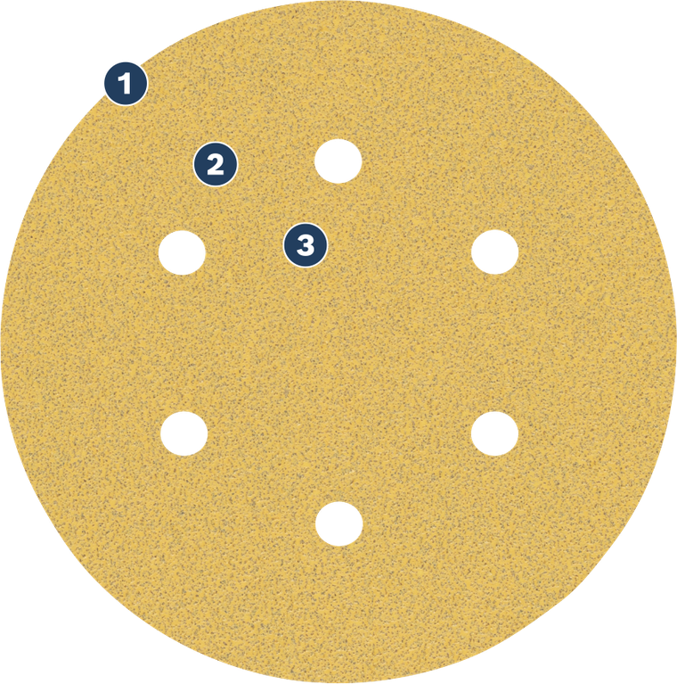 Bosch sanding disc with eight dust extraction holes.