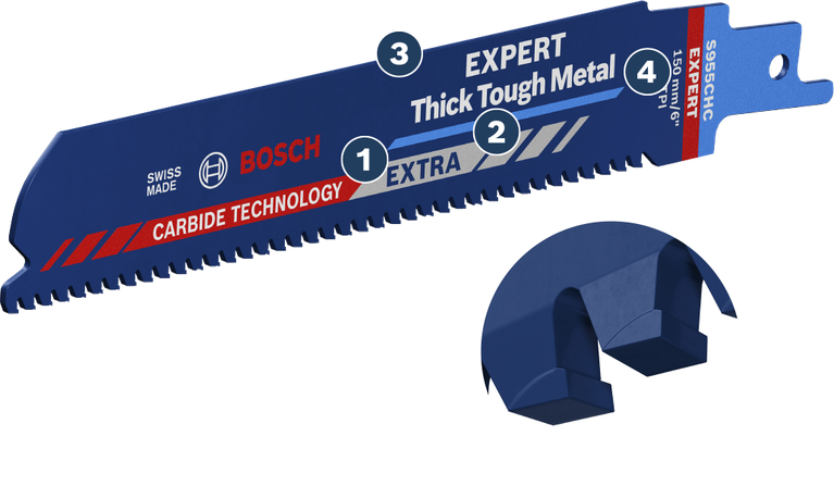 Bosch Expert carbide reciprocating saw blade for thick tough metal.