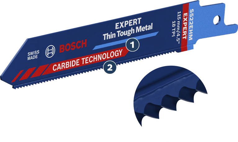 Bosch EXPERT Thin Tough Metal S 522 EHM reciprocating saw blade.