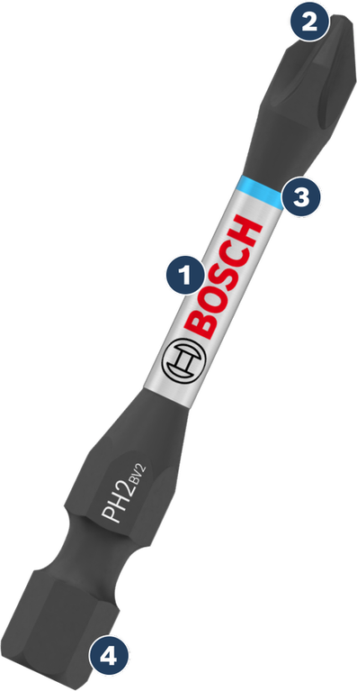 Bosch PH2 impact screwdriver bit with torsion zone.