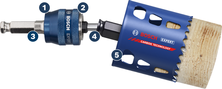 Bosch Expert carbide technology hole saw cutting wood.