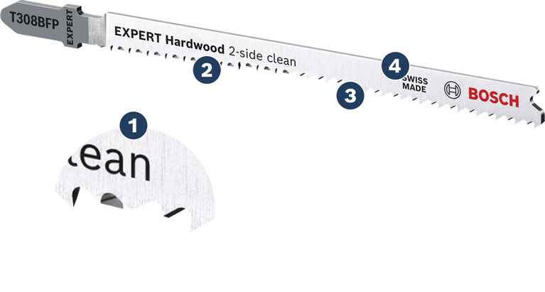 Bosch EXPERT Hardwood 2-side clean jigsaw blade.