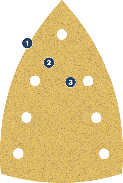 Bosch sanding sheet for multi-tool, triangular with dust extraction holes.