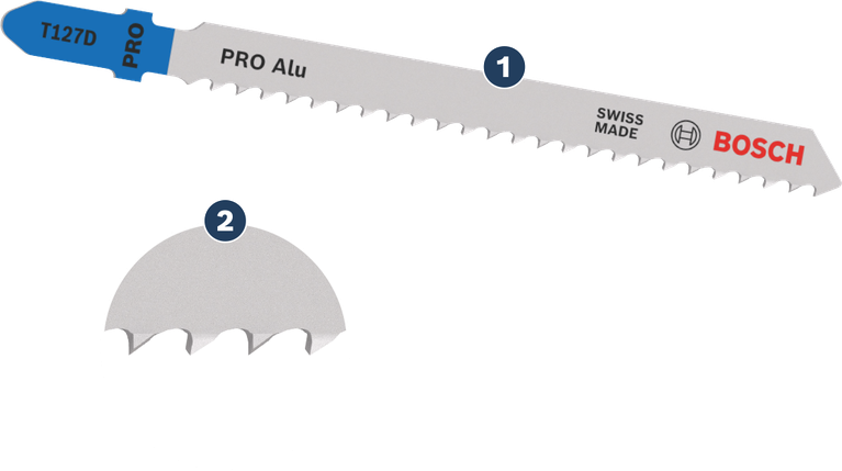 Bosch T127D PRO Alu jigsaw blade for aluminum cutting.