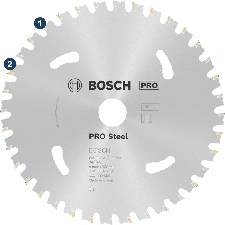 Bosch PRO Steel circular saw blade for cutting metal.