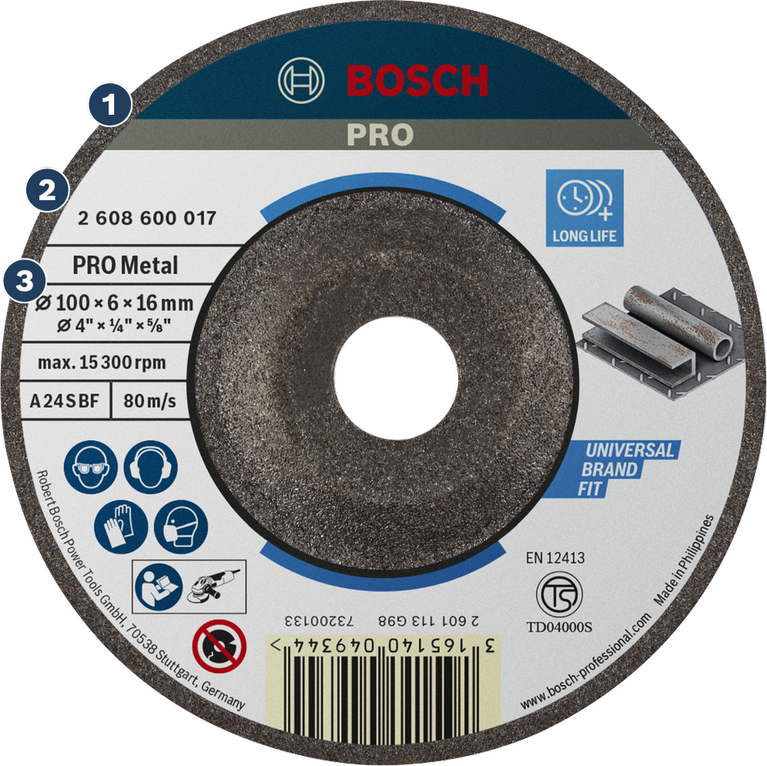 Long Life grinding metal Bosch PRO Metal cutting disc, long life for universal fit.