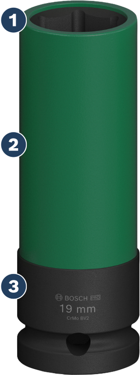 Bosch PRO Impact Socket 19 mm extra-deep with PET cover.