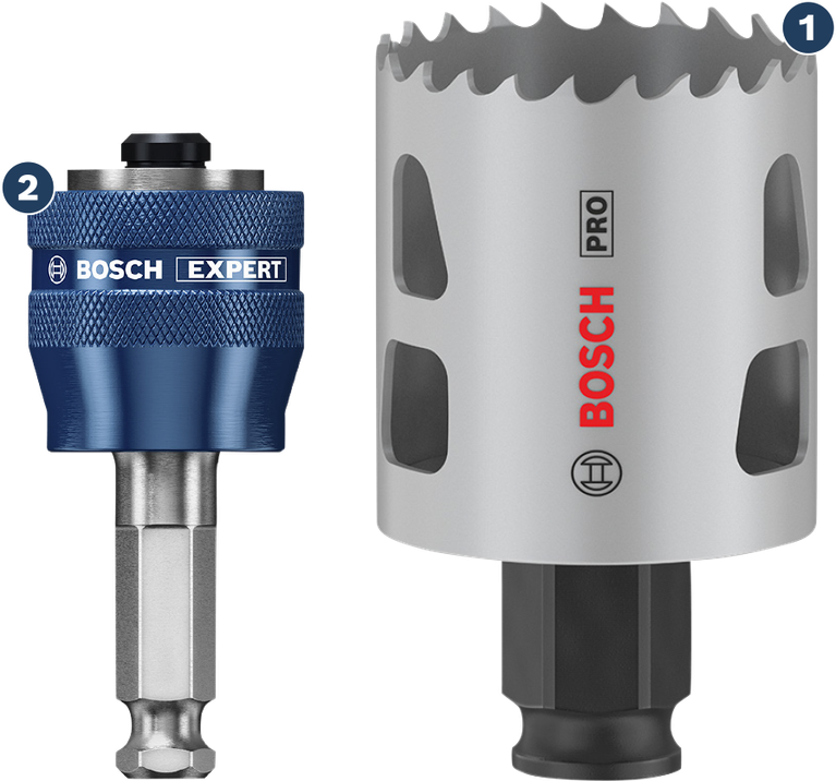 Bosch Expert hole saw with quick-change adapter.