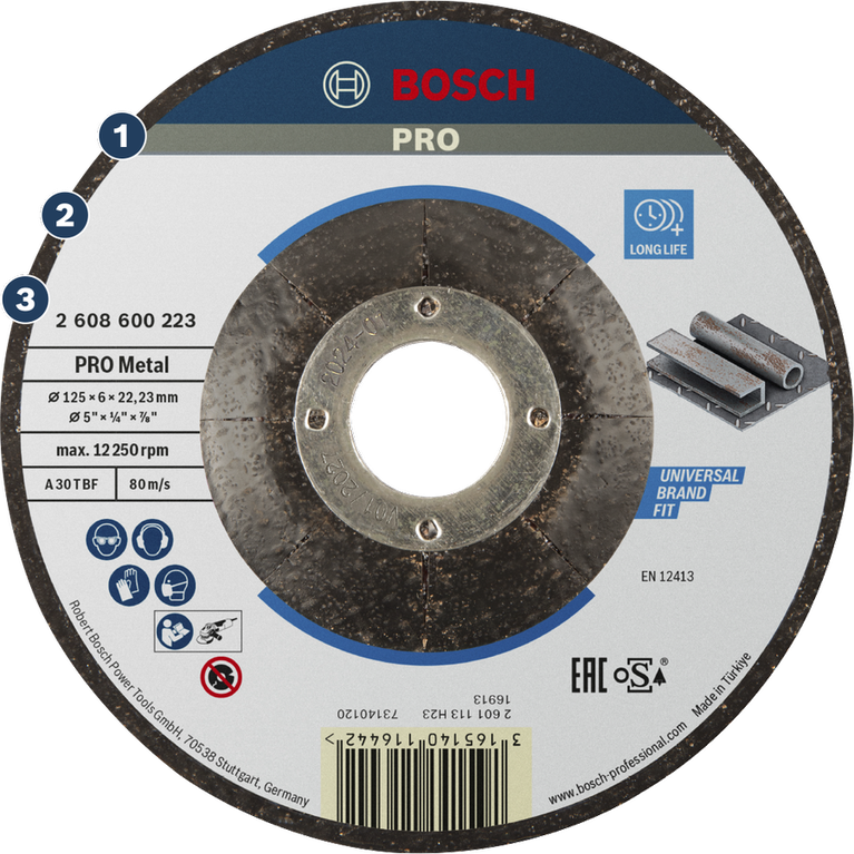 Long Life grinding metal Bosch PRO Metal cutting disc for long-life metal cutting.