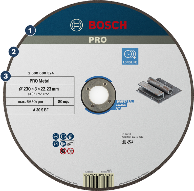 Bosch PRO Metal cutting disc for universal metalwork.