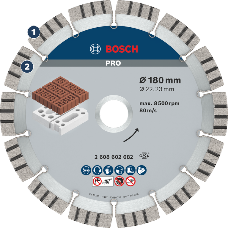 Bosch diamond cutting disc for bricks and concrete, 180 mm.