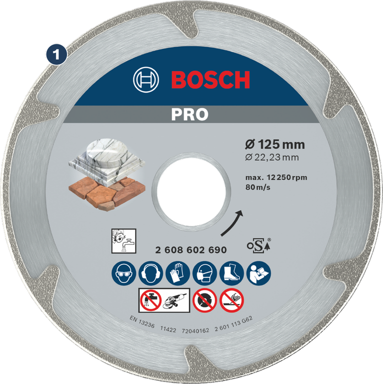 Bosch PRO 125 mm diamond cutting disc for stone and tile.