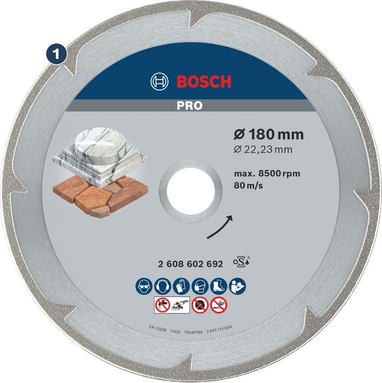 Bosch diamond cutting disc for stone and tile, 180 mm.