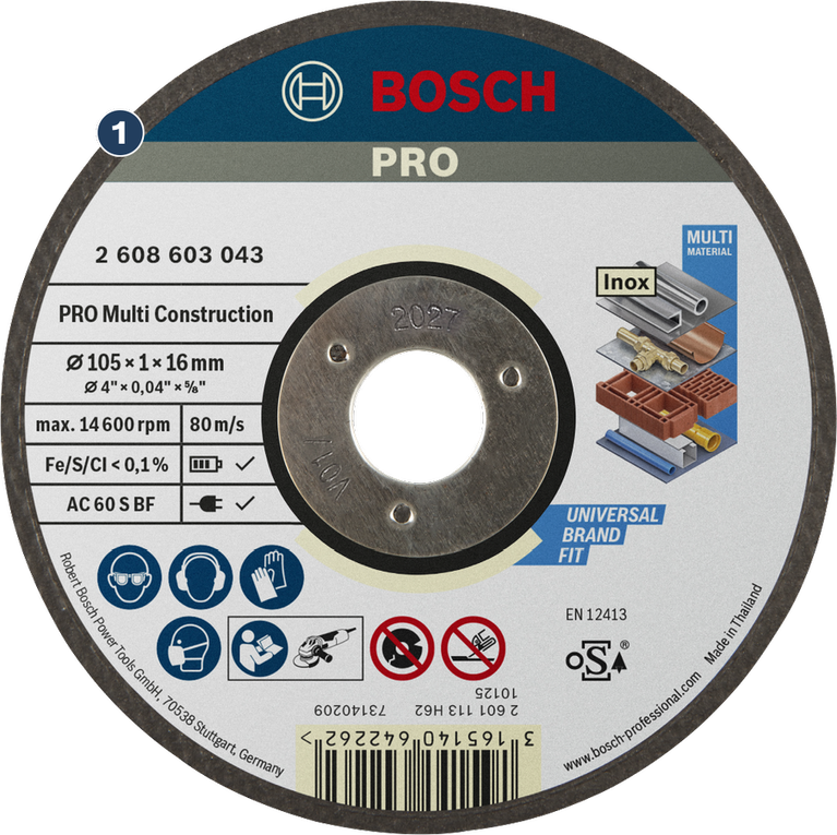Bosch PRO Multi Material Cutting Disc 105 x 1 x 16 mm.