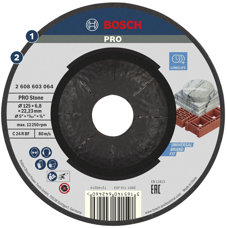 Bosch PRO Stone cutting disc for long life use.