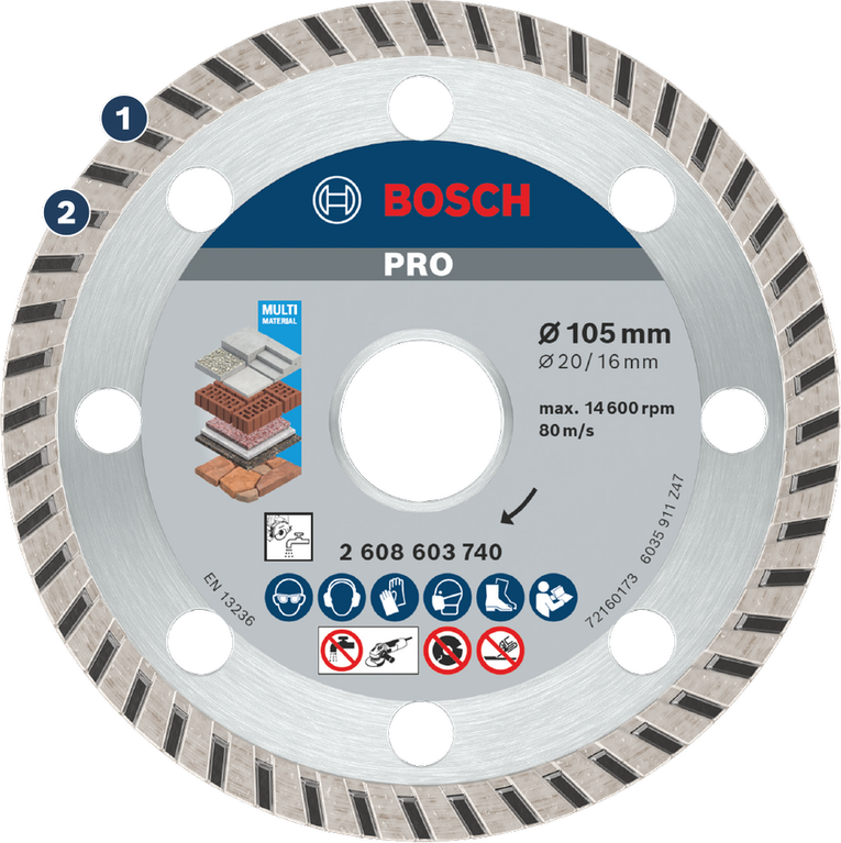Bosch PRO Multi Material Diamond Disc 105 mm for cutting.