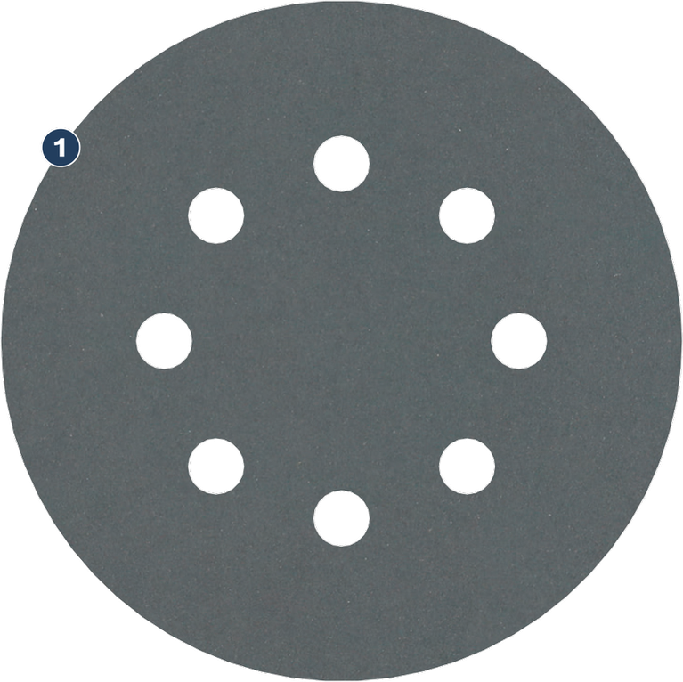 Bosch sanding disc with 8 extraction holes.