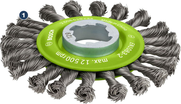 Bosch PRO Stainless Steel X-LOCK 115 mm knotted wire wheel.