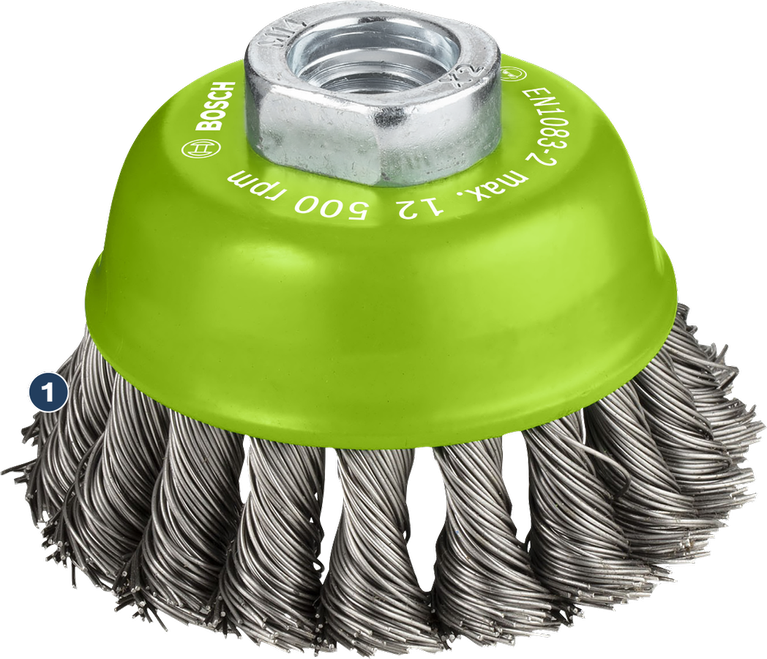 Bosch twisted wire cup brush for angle grinders.