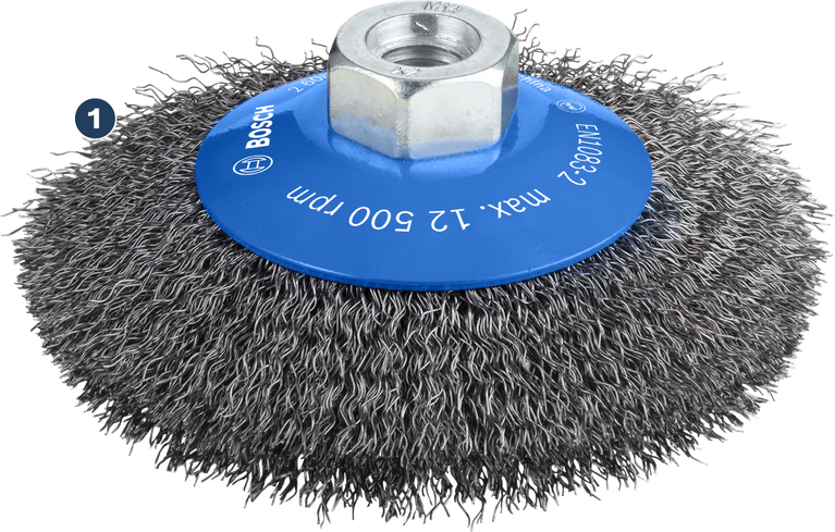 Bosch wire cup brush for metal surface cleaning.