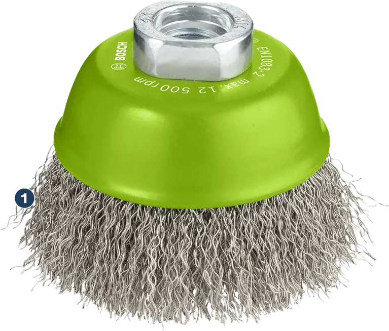Bosch wire cup brush for surface cleaning.