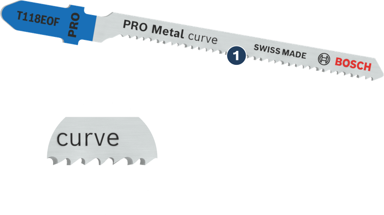 Bosch PRO Metal curve jigsaw blade for precise curved cuts.