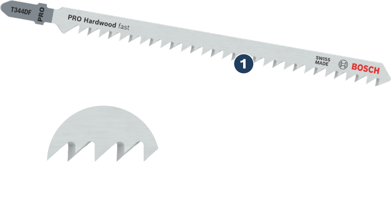 Bosch T344DF jigsaw blade for fast hardwood cutting.