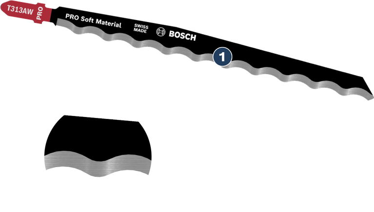 Bosch PRO Soft Material T313AW jigsaw blade, serrated edge.