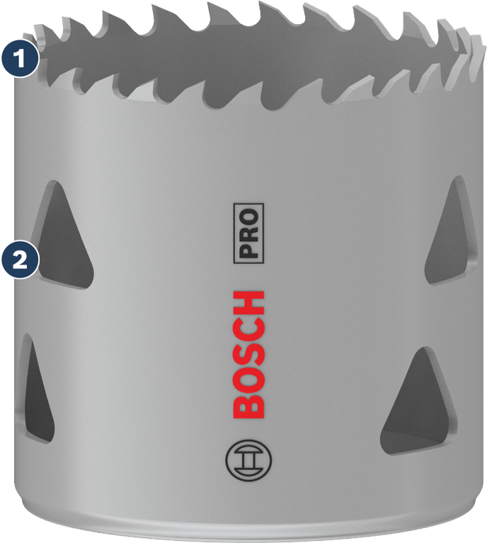 Bosch PRO hole saw with sharp cutting teeth.