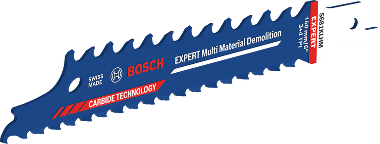 Long Life cutting composite wood and wood with metal Bosch Expert Multi Material Demolition saw blade, carbide technology.