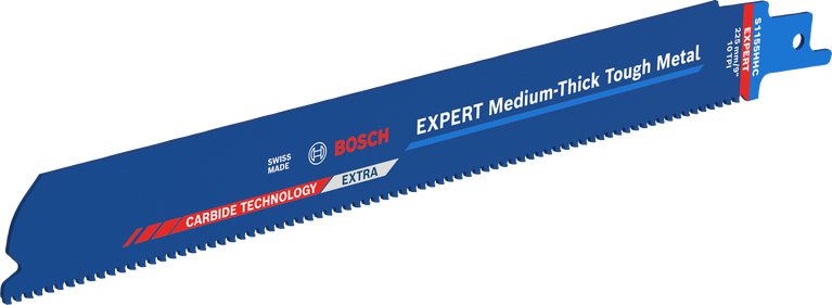 Long Life cutting medium thick tough metal Bosch Expert Tough Metal reciprocating saw blade for medium-thick metal.