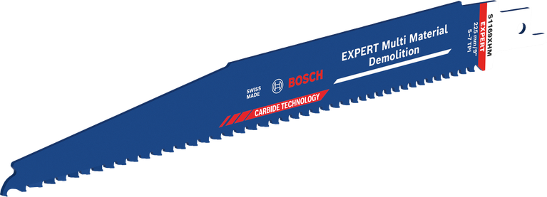 Long Life cutting metal-embedded wood Bosch EXPERT Multi Material Demolition saw blade, carbide teeth.