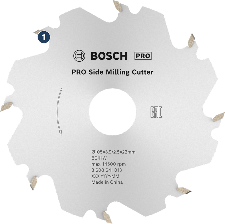 Bosch PRO Side Milling Cutter with eight carbide teeth.