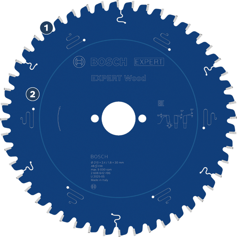 Bosch Expert Wood circular saw blade for clean wood cutting.