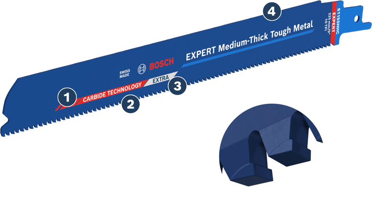 Bosch Expert Medium-Thick Tough Metal saw blade with carbide teeth.