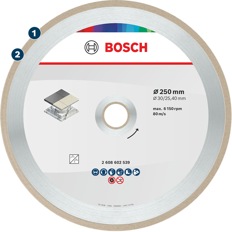 Bosch diamond cutting disc for tile and stone, 250 mm.