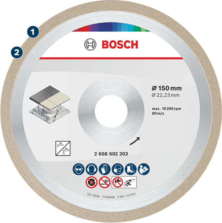 Bosch diamond cutting disc for tiles and stone, 150 mm.